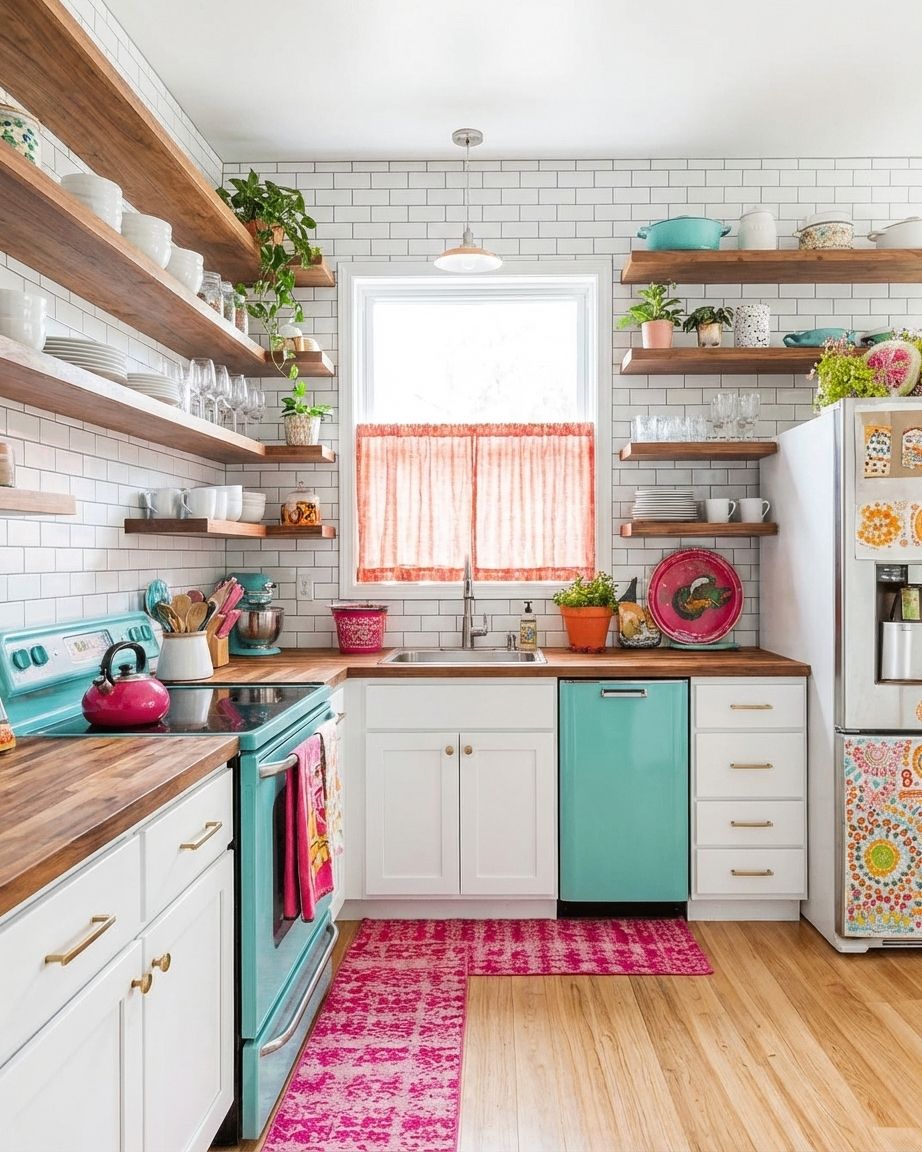 Small kitchen remodeled with white cabinets and open shelving by AI