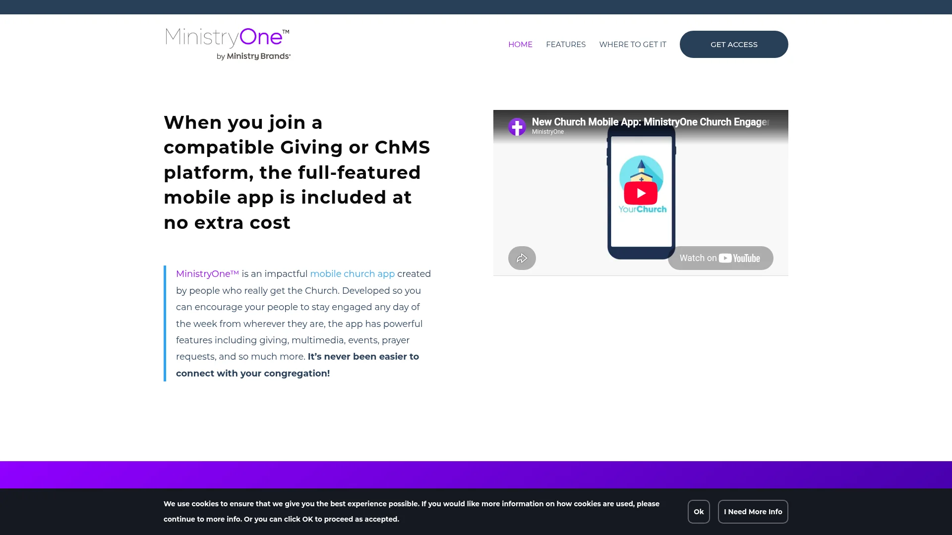 MinistryOne church app by Ministry Brands homepage