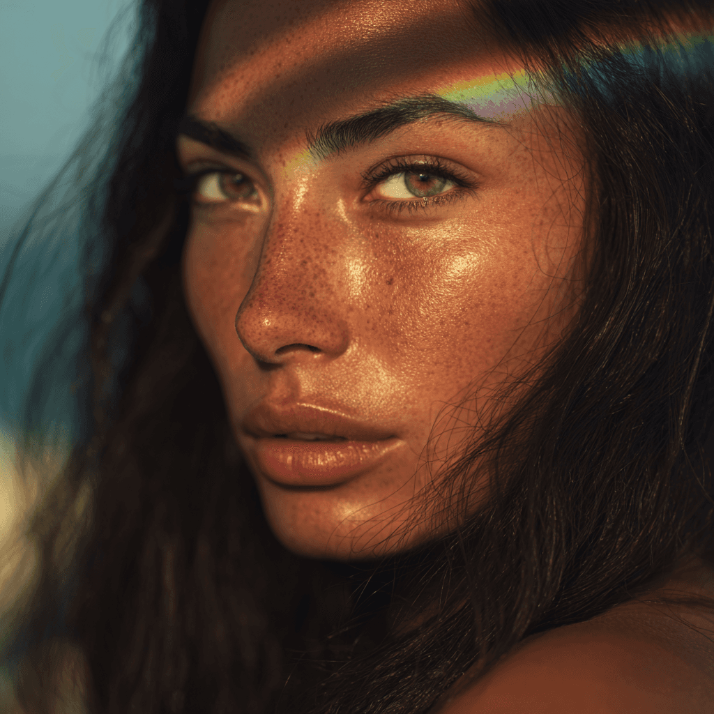 Women with rainbow on face portrait