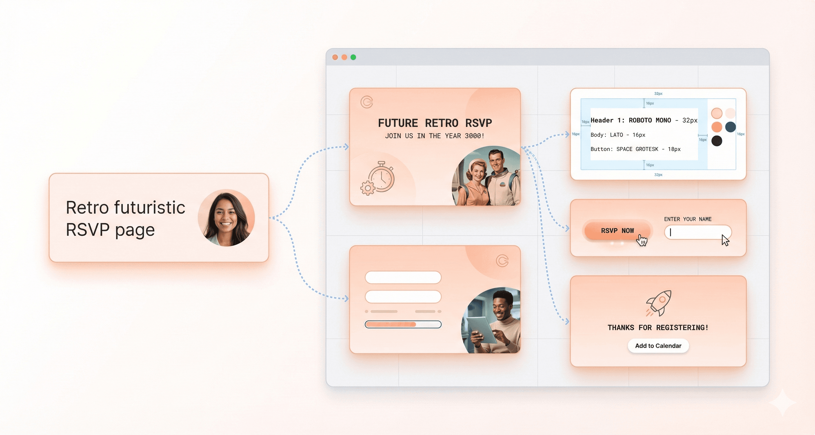 Natural language prompt generating multiple UI layouts inside Figma Make using Gemini 3 Pro for faster product design workflows