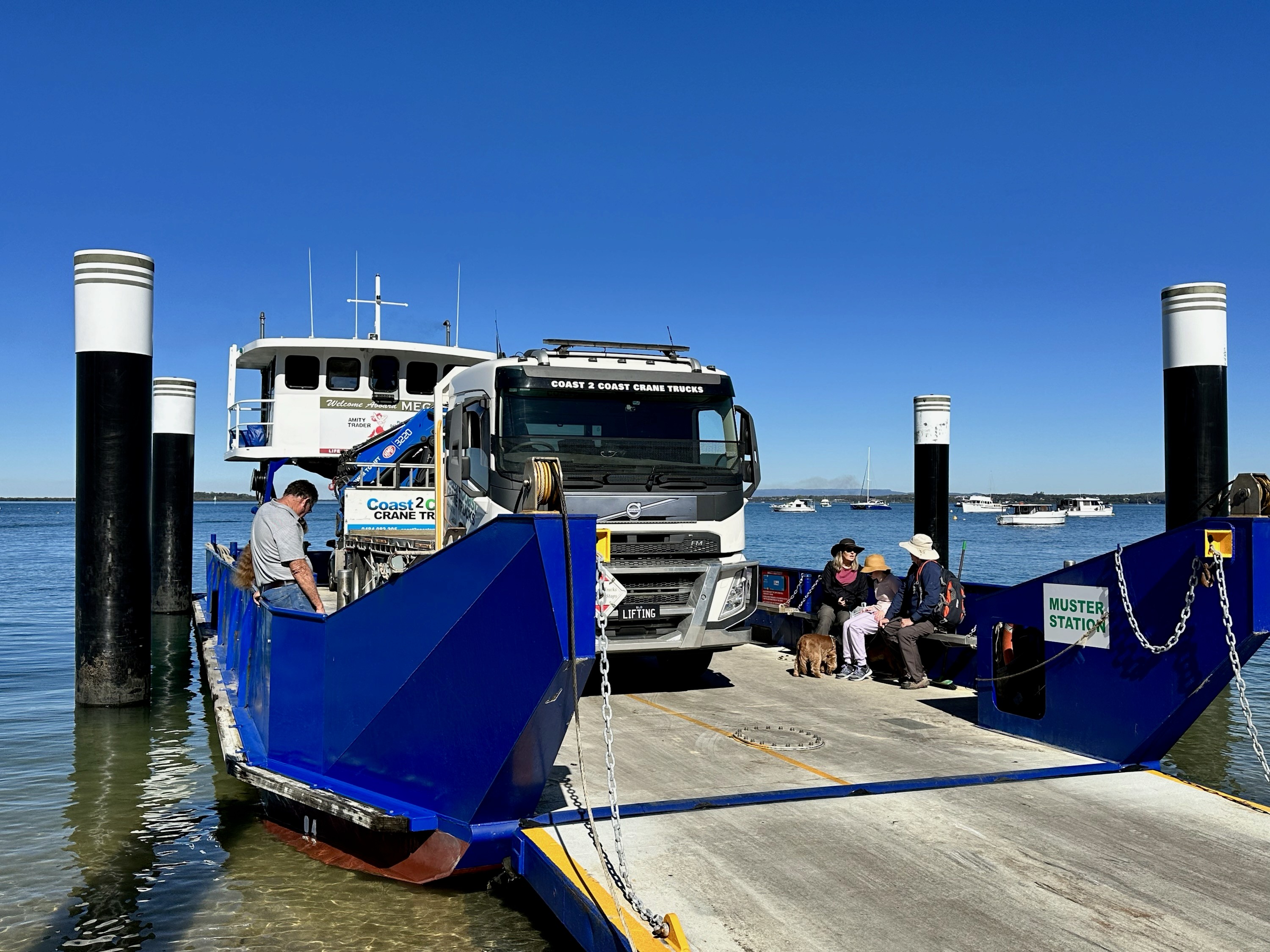 Crane truck transported on a boat