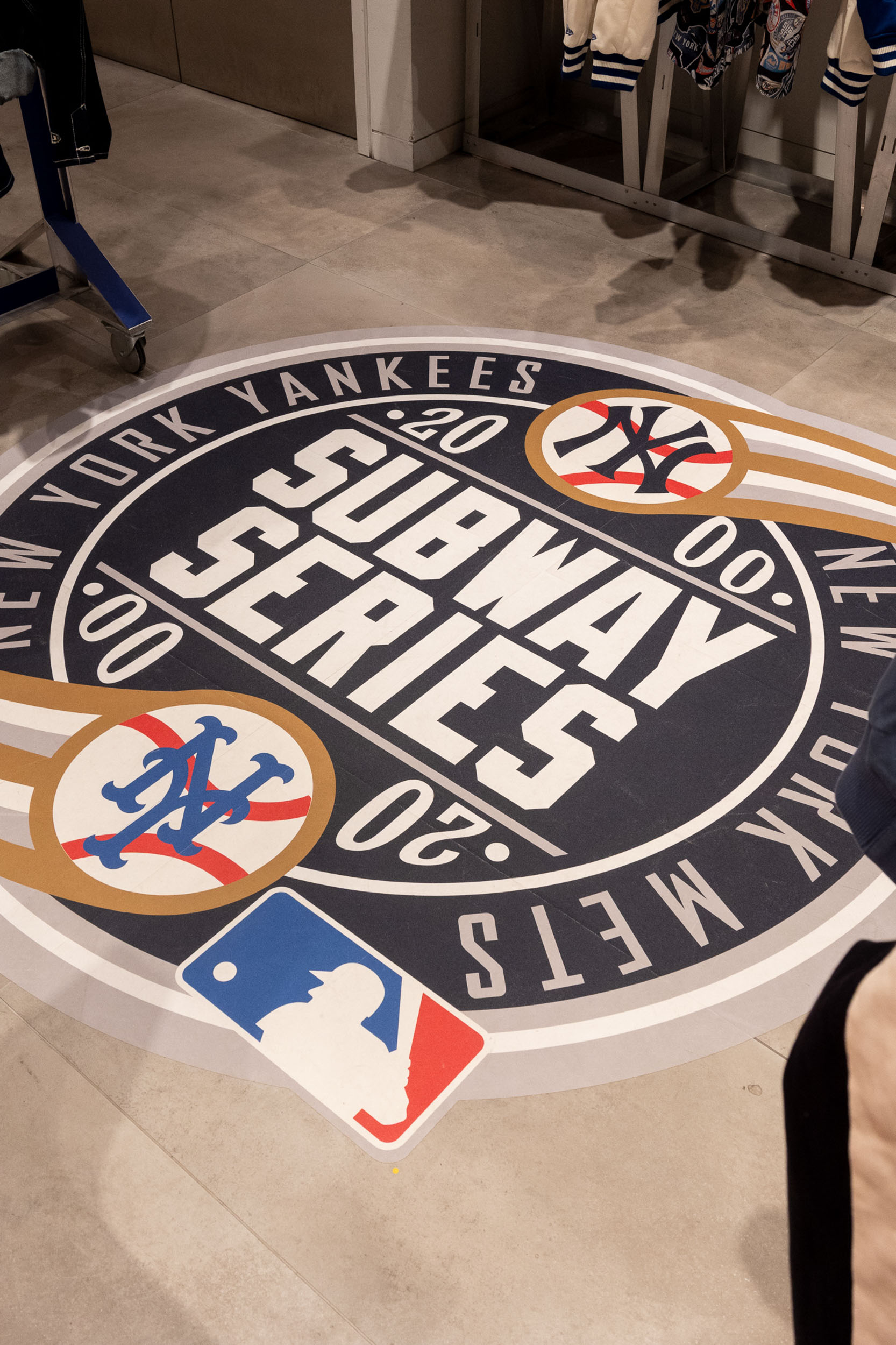 MLB Subway Series floor graphic within New Era pop-up activation at Selfridges, creating an immersive sports retail experience