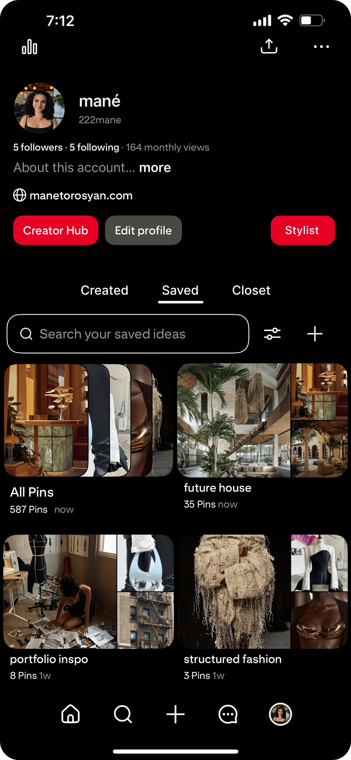 Three frames to show the UI of Pinterest's New Feature UI. A person wearing headphones sits at a desk with a large curved monitor displaying graphic design software, surrounded by a laptop, smartphone, and potted plant, creating a modern workspace setup.