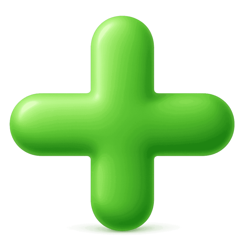 A shiny green plus sign icon against a simple background.