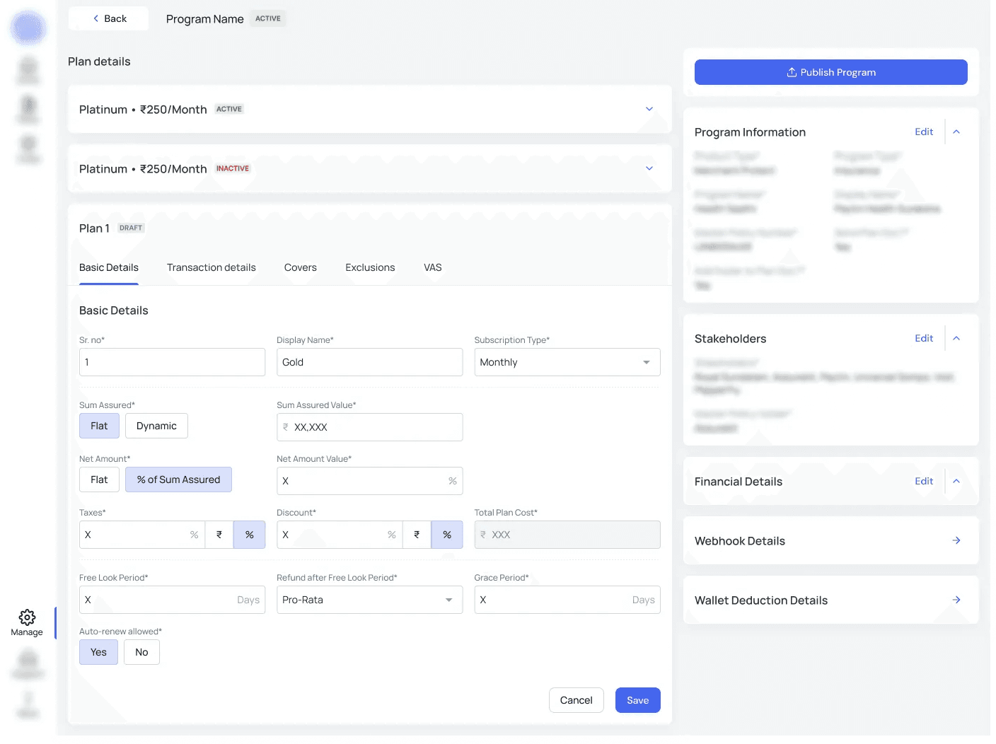 Program page showing multiple plans