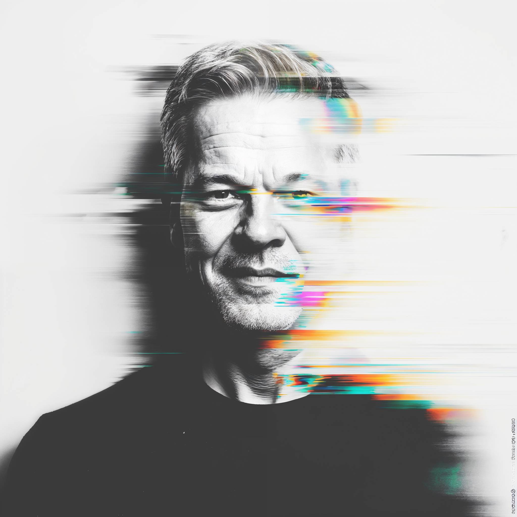 Portrait of a woman with digital abstract effects and color overlays