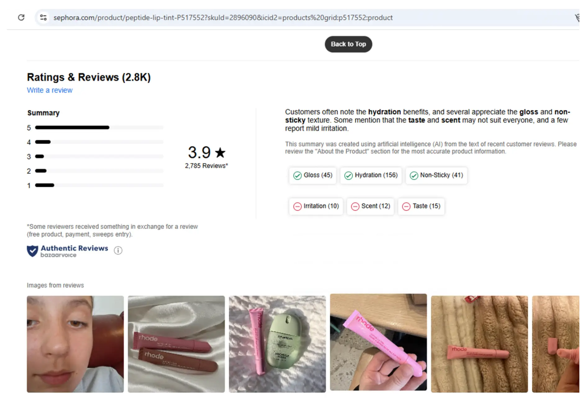 Customer reviews and ratings for Rhode peptide lip treatment on Sephora.