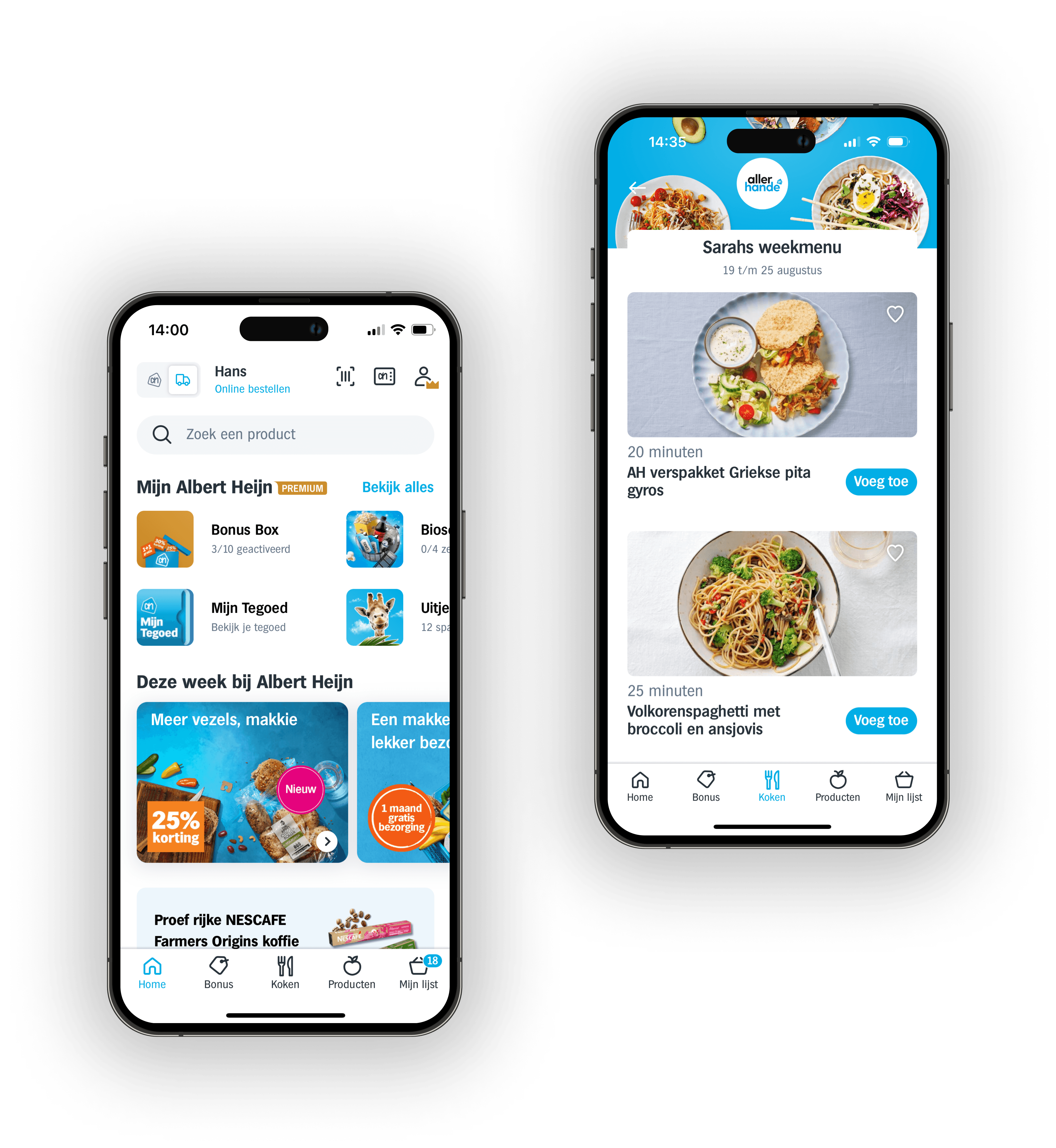 Screenshots from the Albert Heijn app