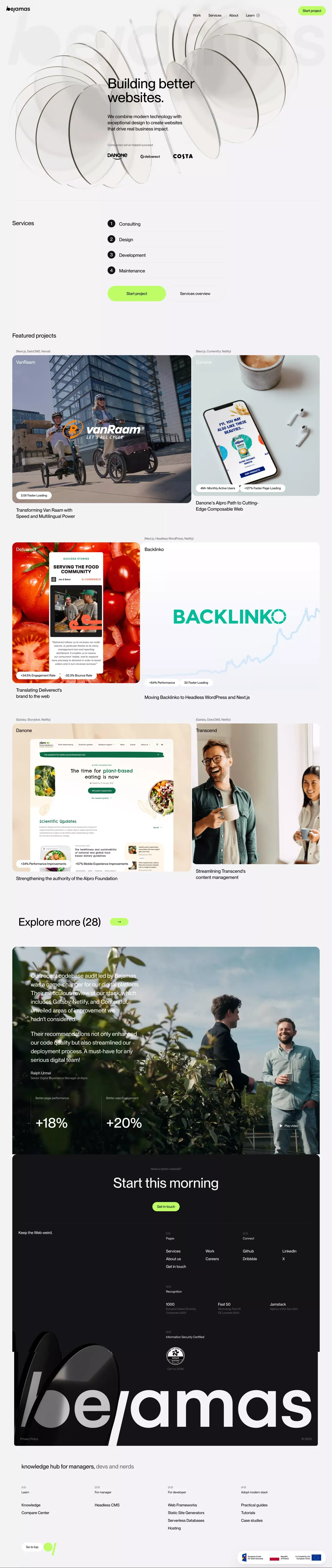 Bejamas: Building better websites portfolio page screenshot showcasing Design and Tech design