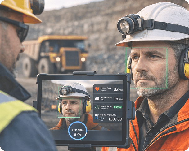 miner conducting a remotive biometrics scan with a tablet