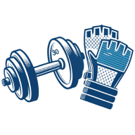 blue bumbbell and gloves icon