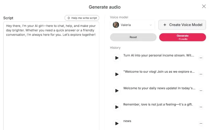 ai girl maker generate audio