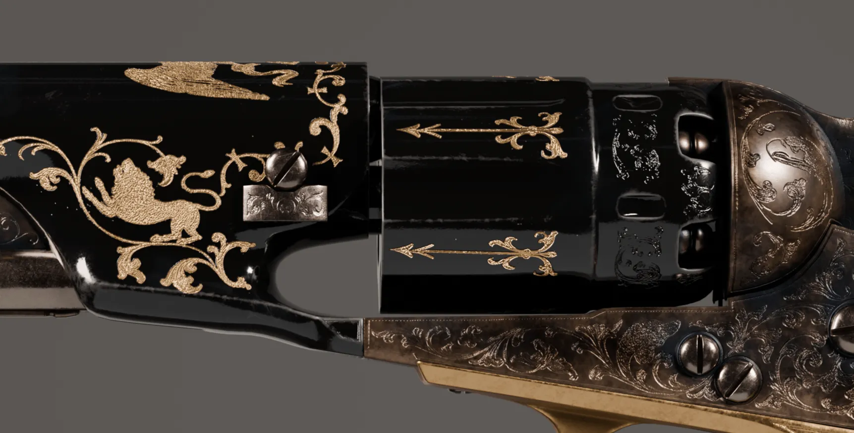 modélisation 3D réaliste d'une reproduction d'un colt revolver de 1862