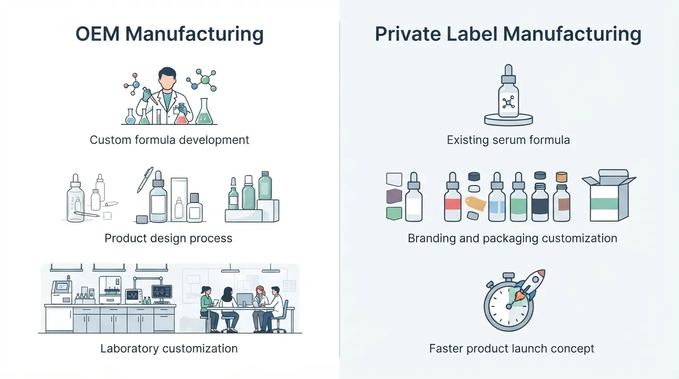 Comparison between OEM and private label PDRN serum manufacturing models