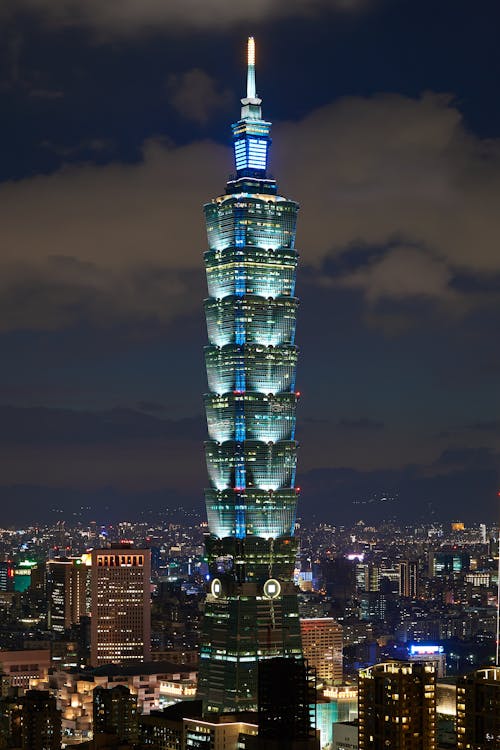 Taipei 101 Tower, Lit During Night