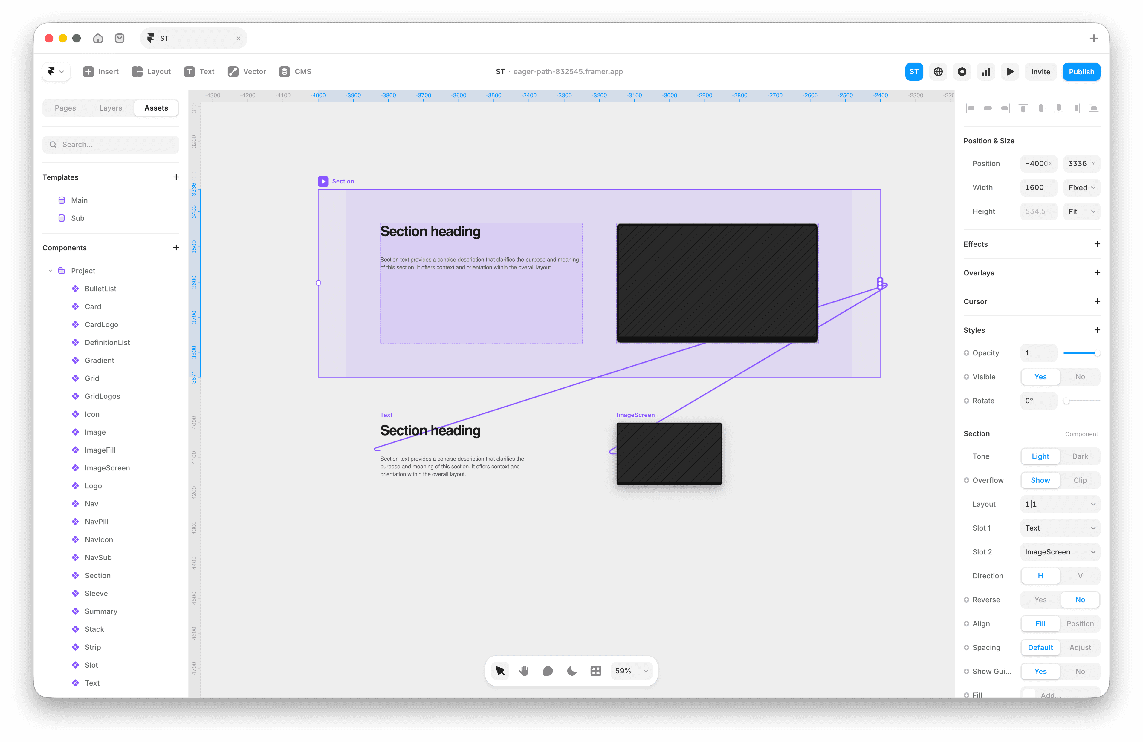 ScreeFramer screenshot of simple Section component