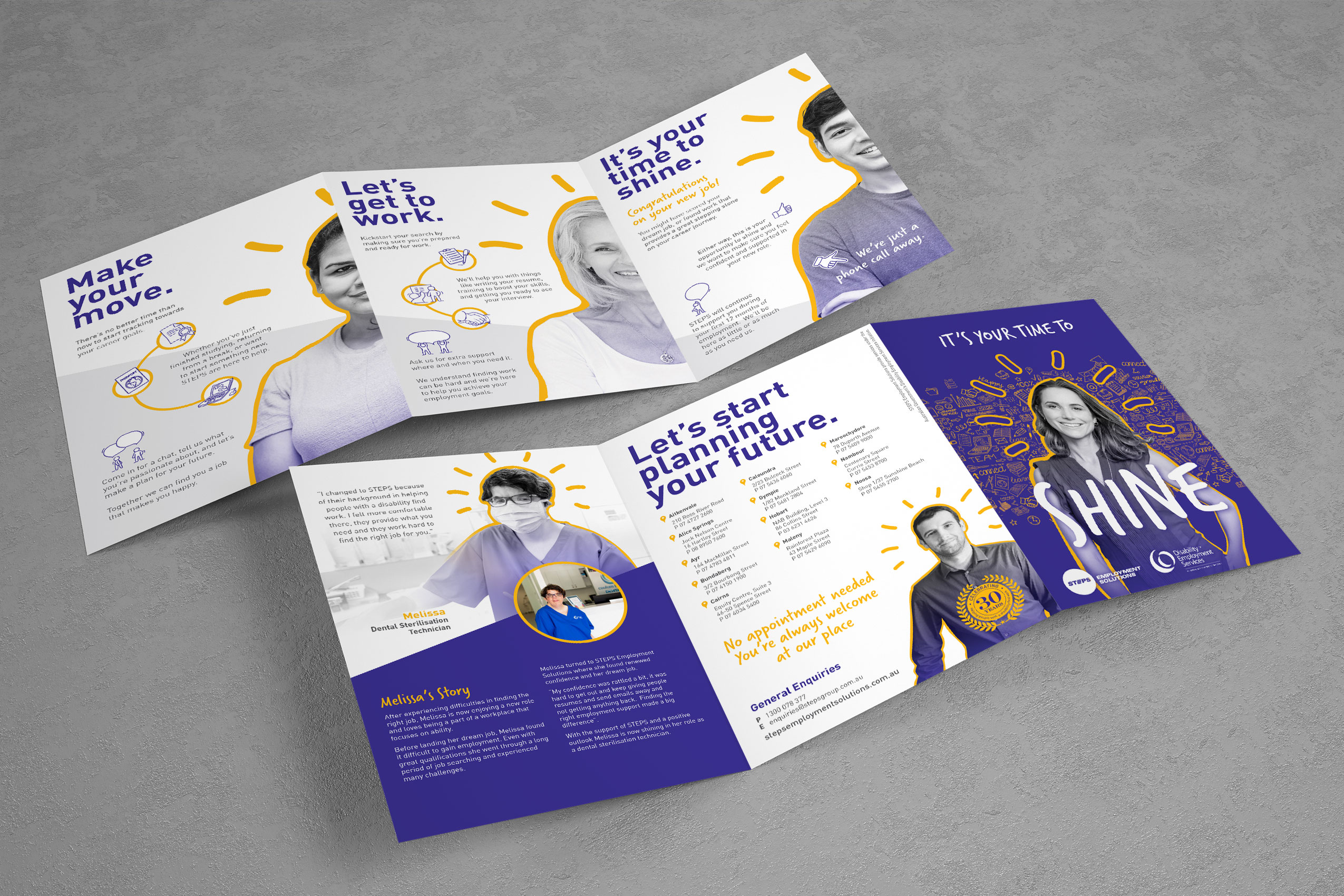 A5 brochure layout for Time to Shine job seeker campaign