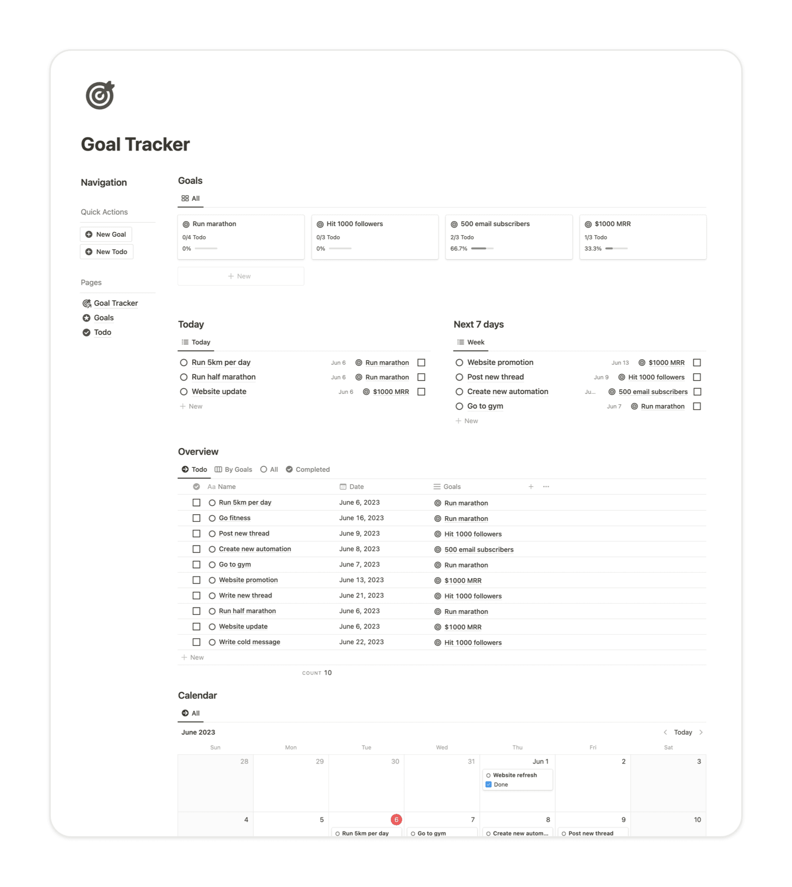 Notion Goal Tracker for Free