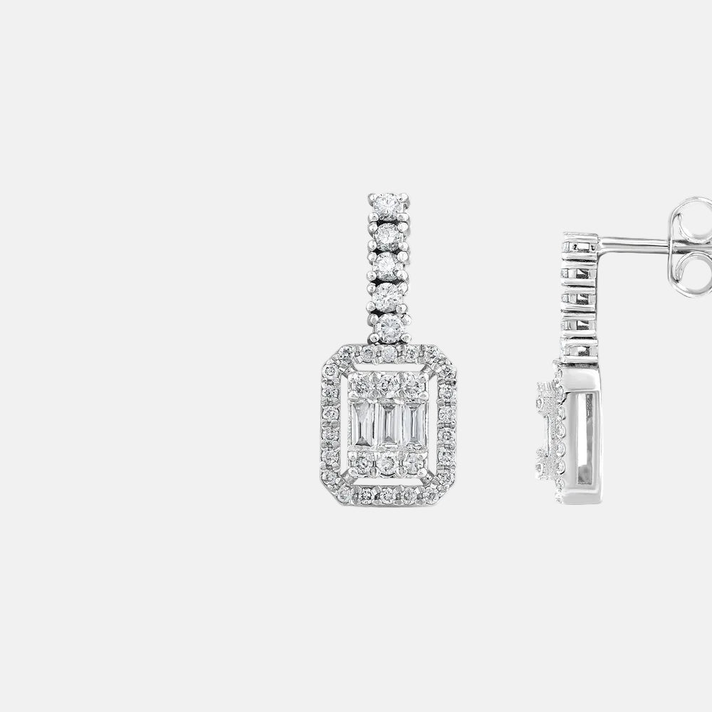 Assos 0.39 Karat Baget Pırlanta 14 Ayar Beyaz Altın Küpe