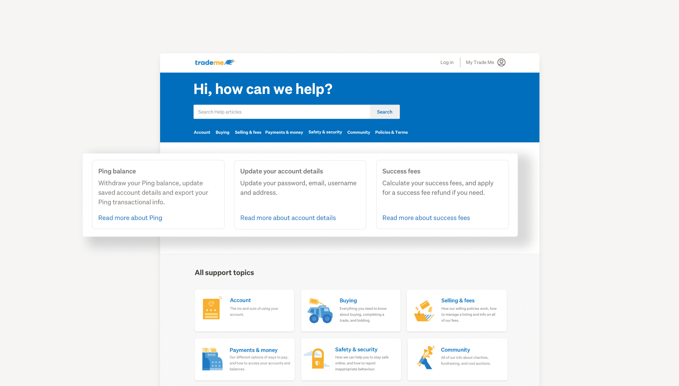 The homepage highlighting the articles that can be changed by our internal teams