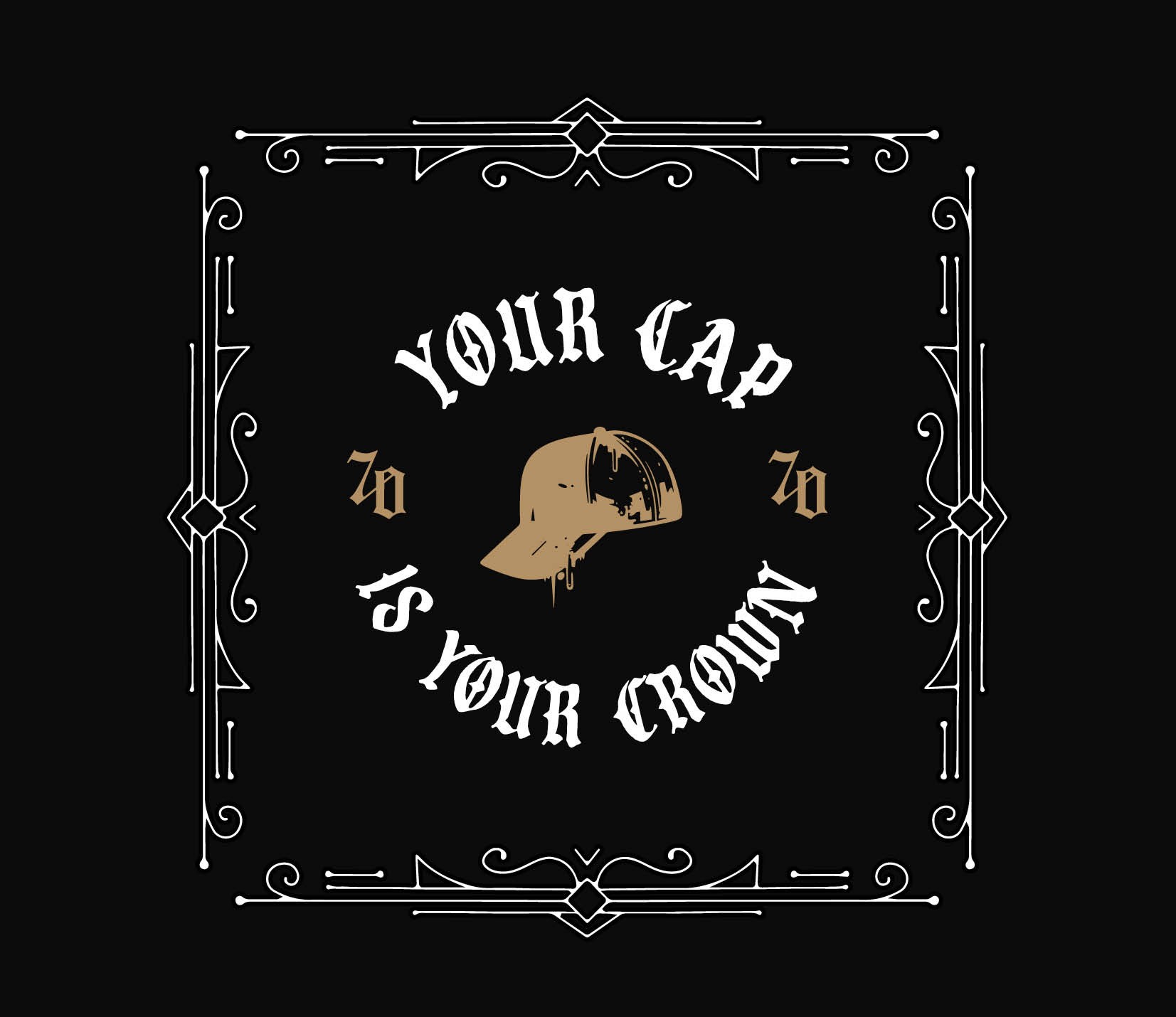 Custom anniversary event graphic 'your cap is your crown' featuring heritage-inspired typography and decorative elements