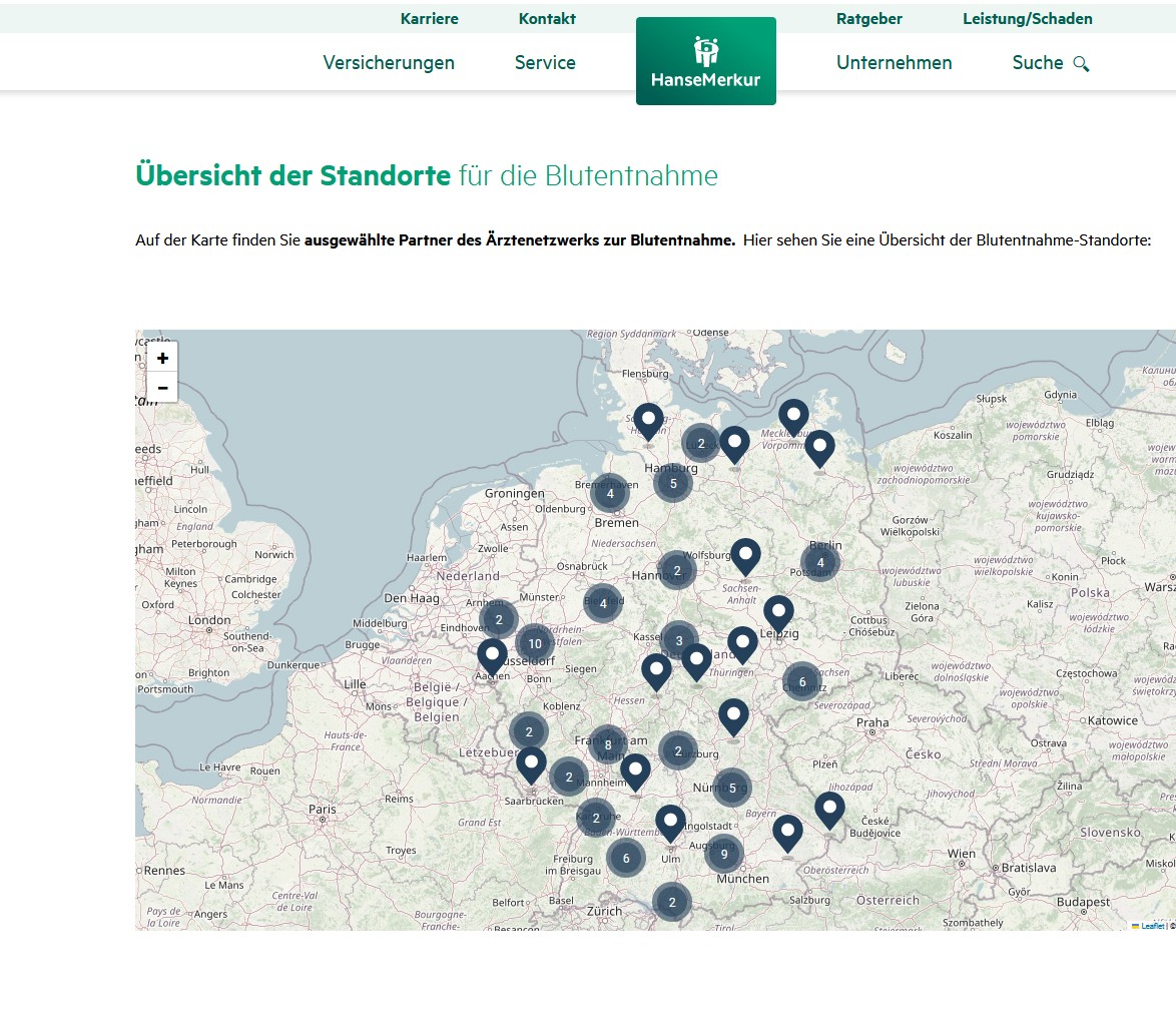 Krebs-Scan Locations von der Webseite der HanseMerkur