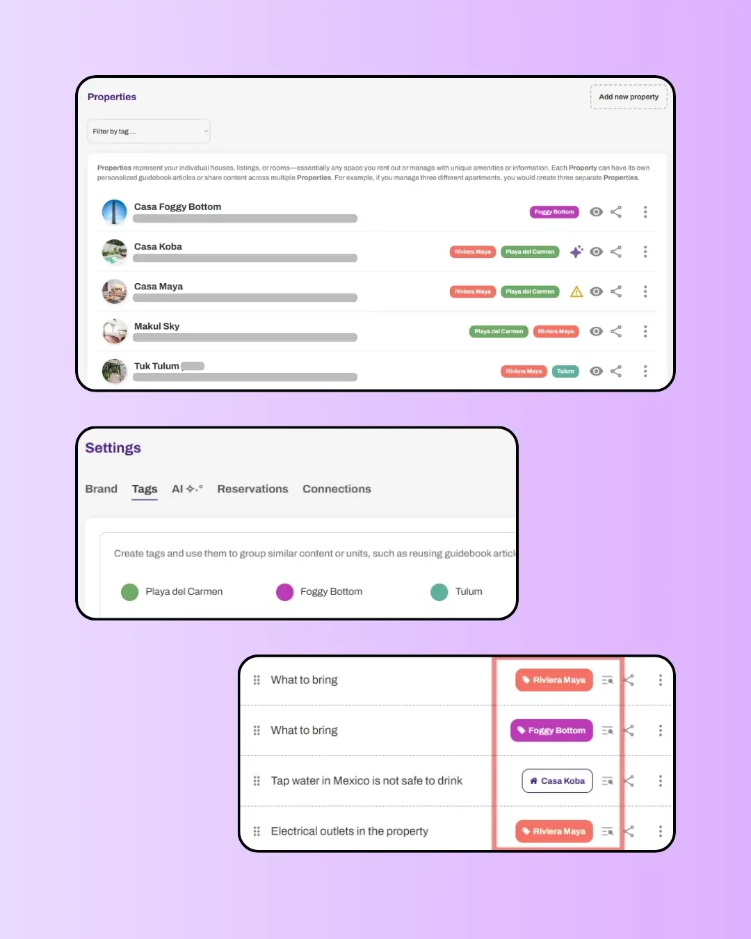 Multi-property management Guidebooks at Scale