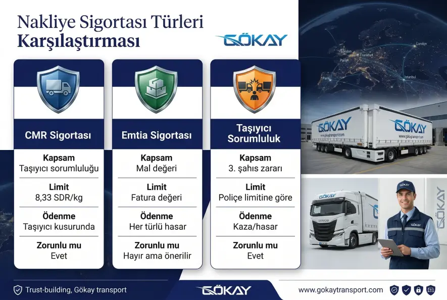 Nakliye sigortası türleri karşılaştırması: CMR, emtia ve taşıyıcı sorumluluk sigortası farkları