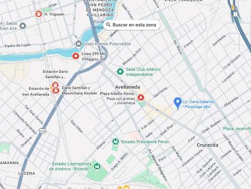 ubicacion del consultorio de psicología de Carla Ceballoz cerca de Av Mitre