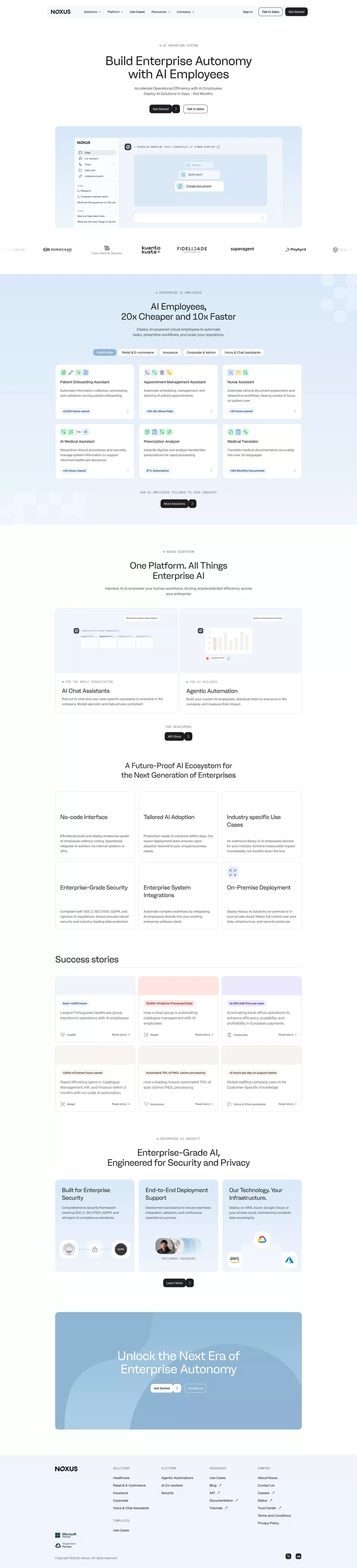 Noxus - Build Enterprise Autonomy with A landing page screenshot showcasing AI and Ecommerce design