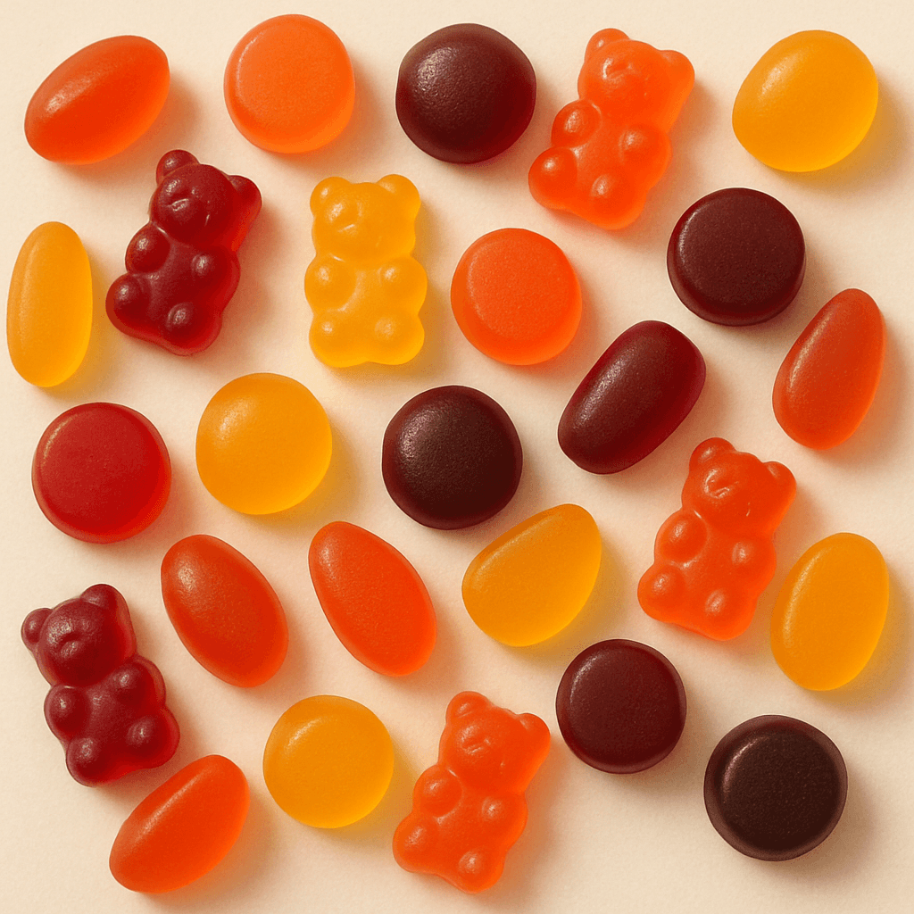 Gummy vitamins in various shapes and colors