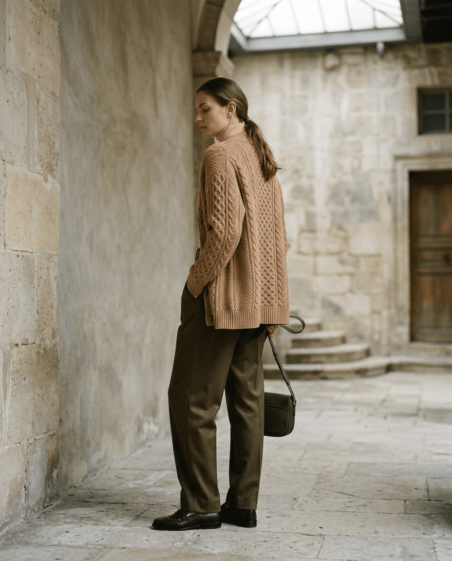 Camel Cable-Knit Cardigan — Camel — full