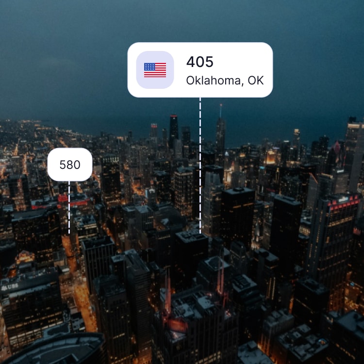 City skyline of Oklahoma showing the 405 area code and surrounding area codes