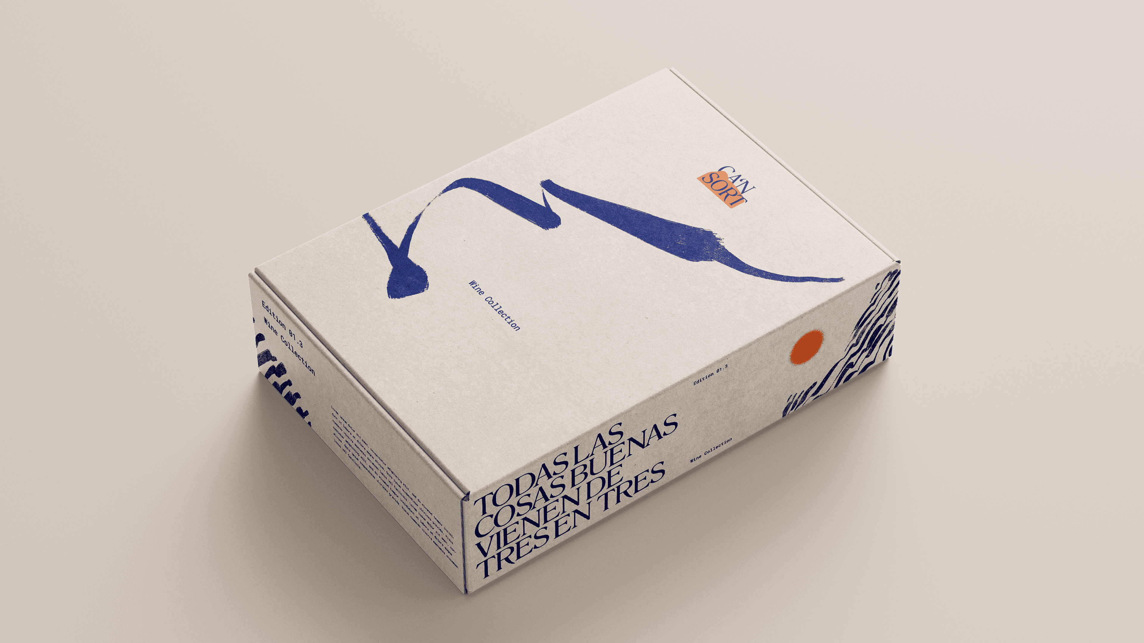 Open CÀN SORT wine collection box showing Ricardò, Viognier, and Sauvignon Blanc labeling on premium packaging