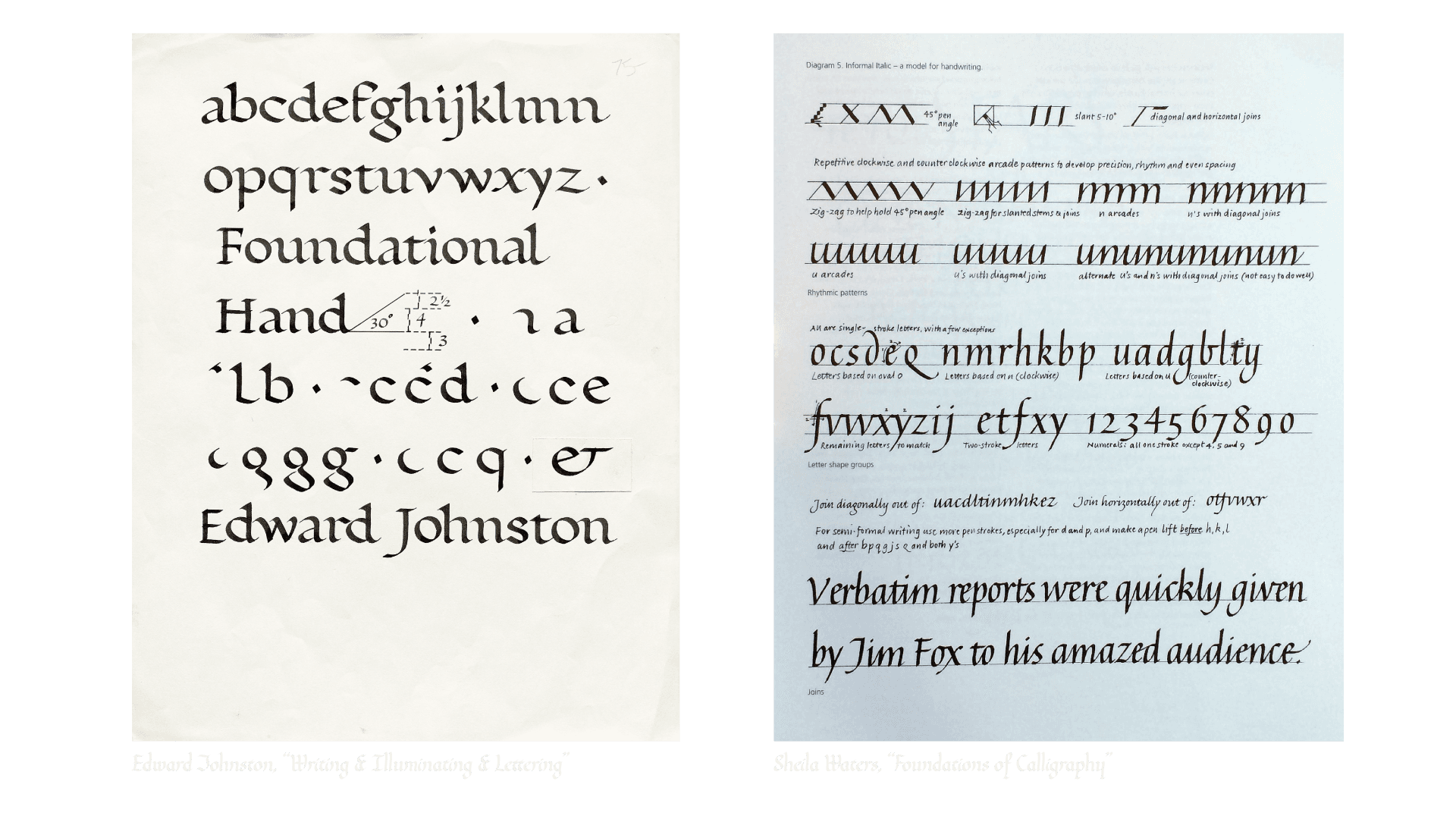 Edward Johnston Foundational Hand and Sheila Waters Italic
