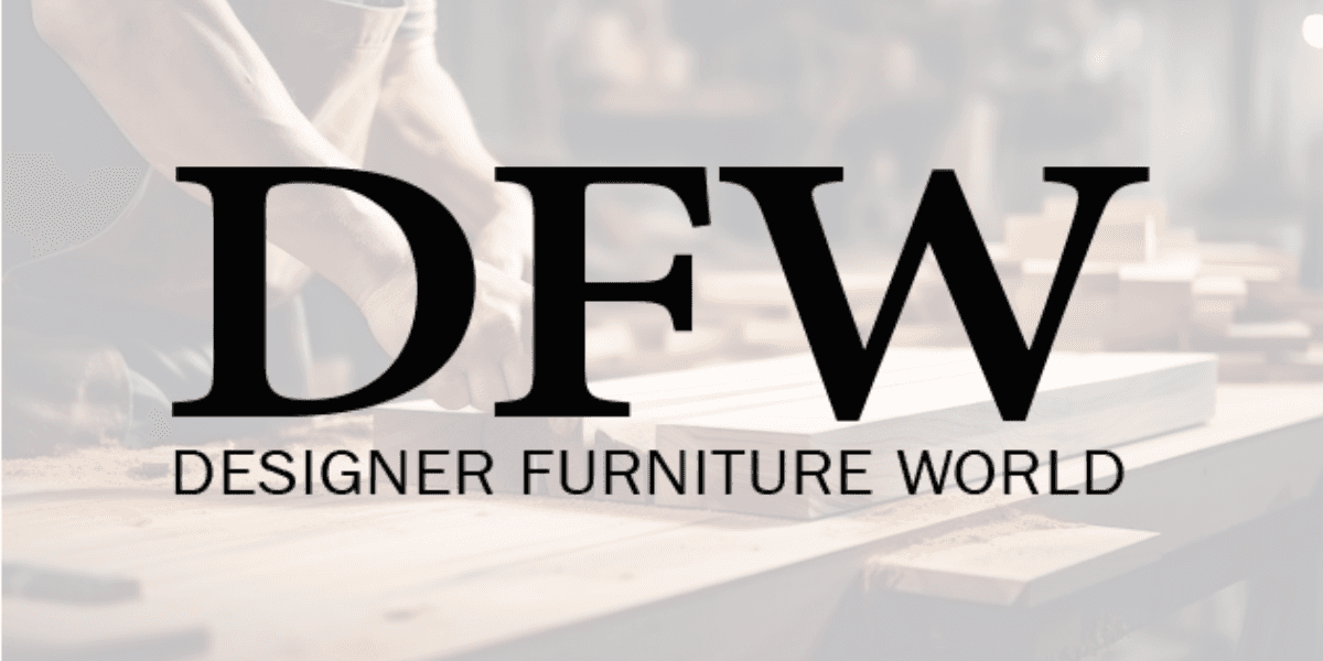 Designer Furniture World logo with emphasis on high-end craftsmanship and curated luxury furniture collections, focusing on personalized service.