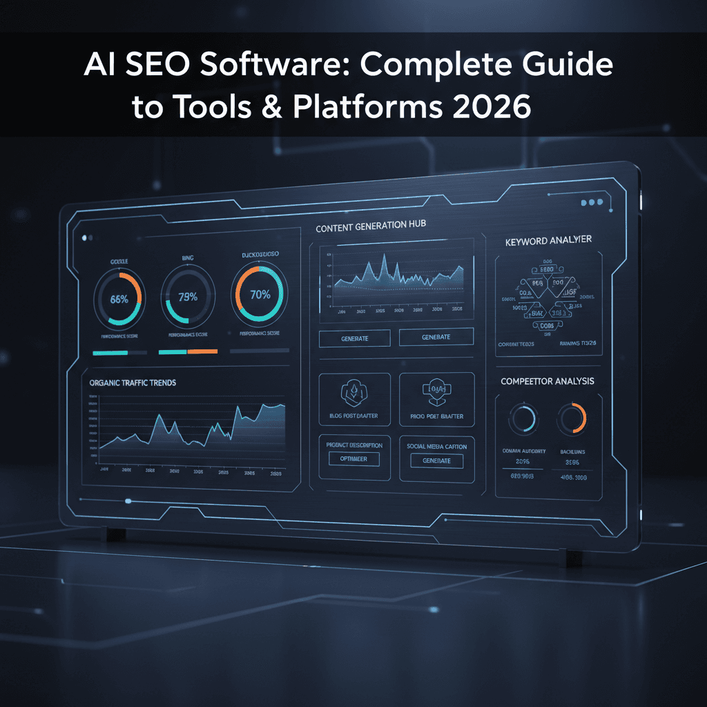 AI SEO software dashboard displaying comprehensive search optimization analytics
