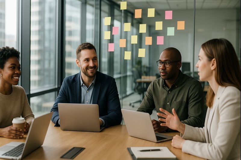 “Team onboarding a new vendor in a glass‑walled office.”