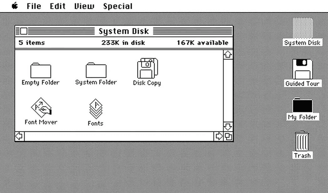 1UI design for the 1984 Apple Macintosh.