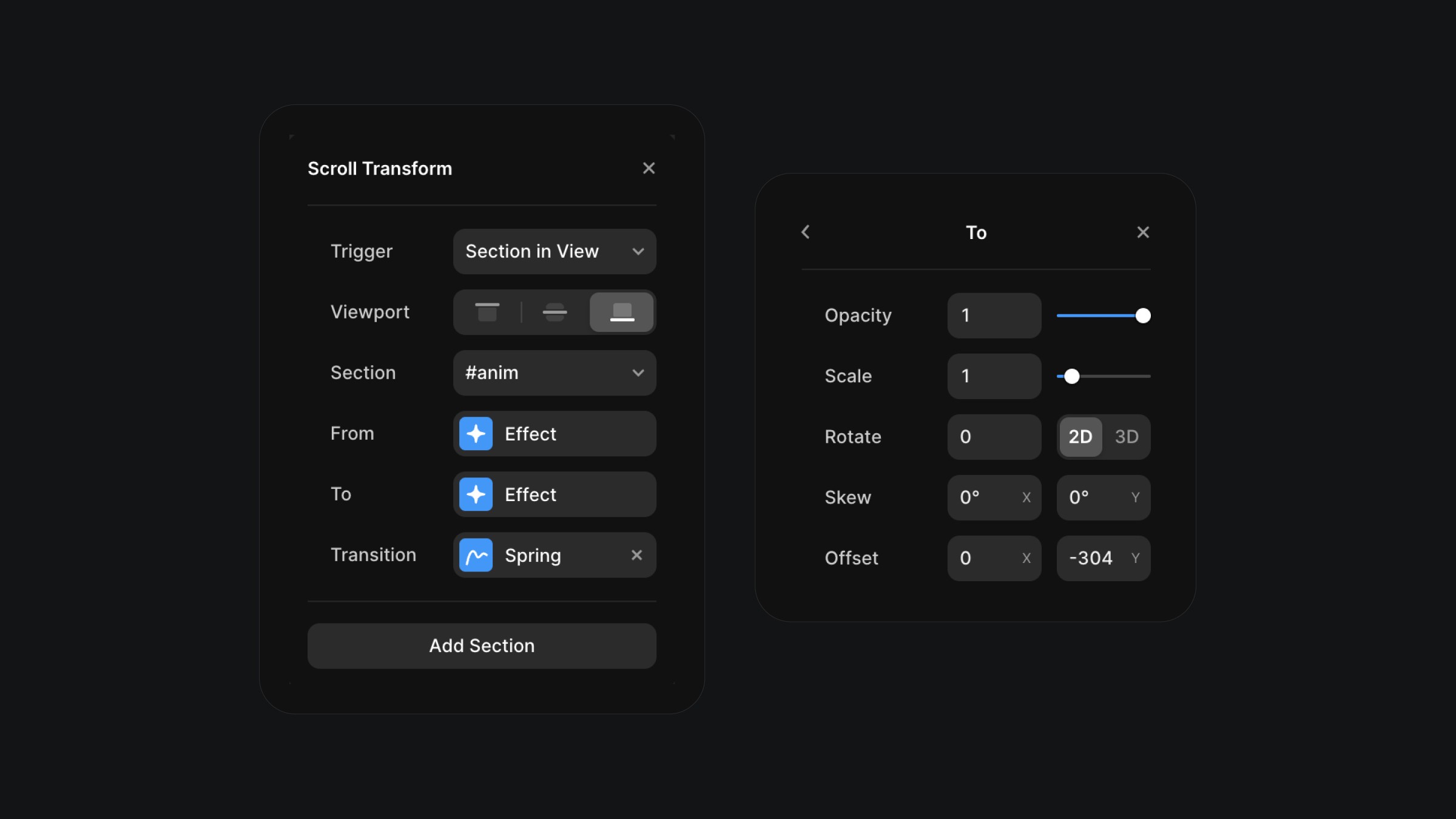 the scroll transform effect applied to the texts