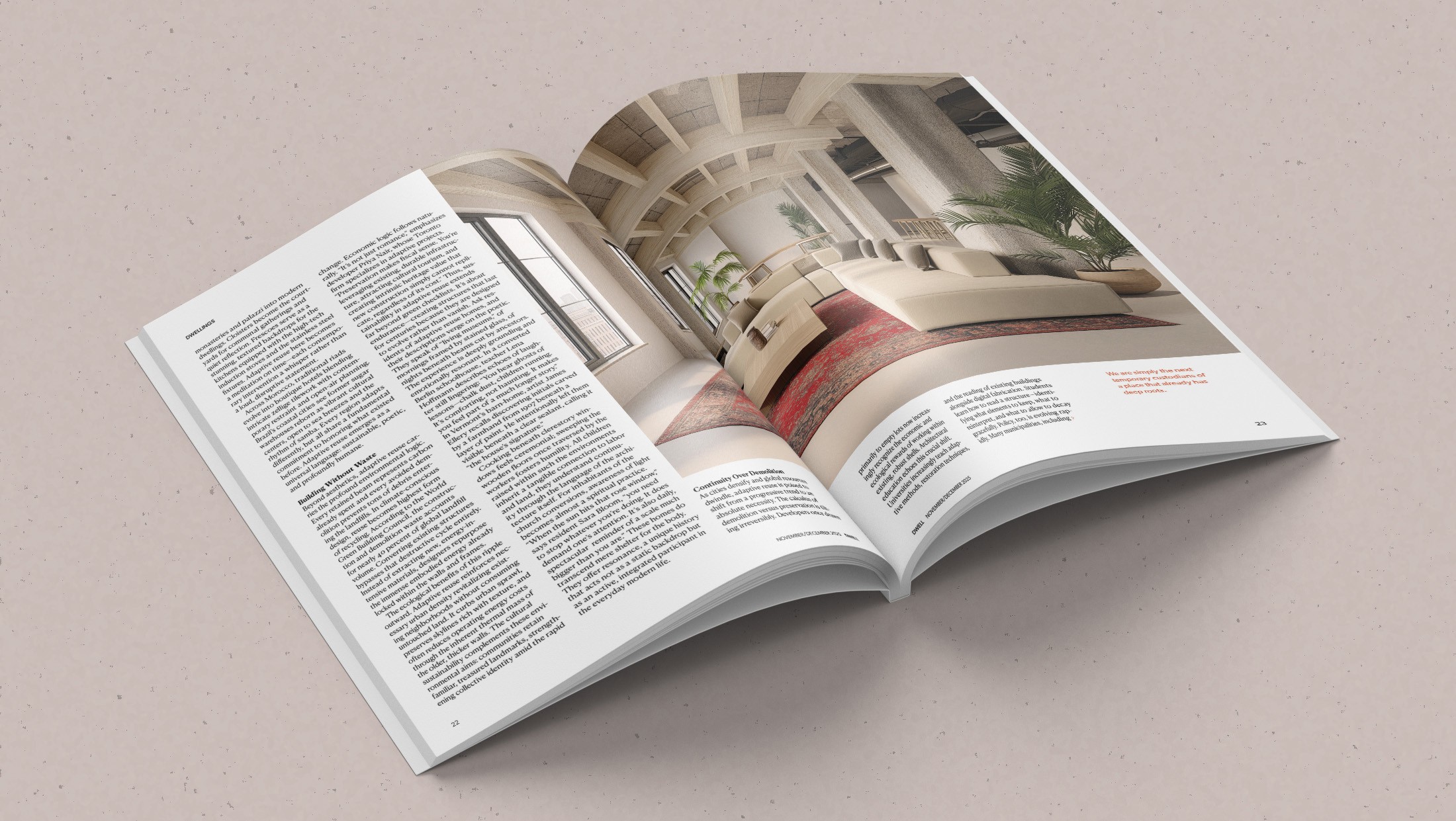 A Dwell magazine spread opened to an article