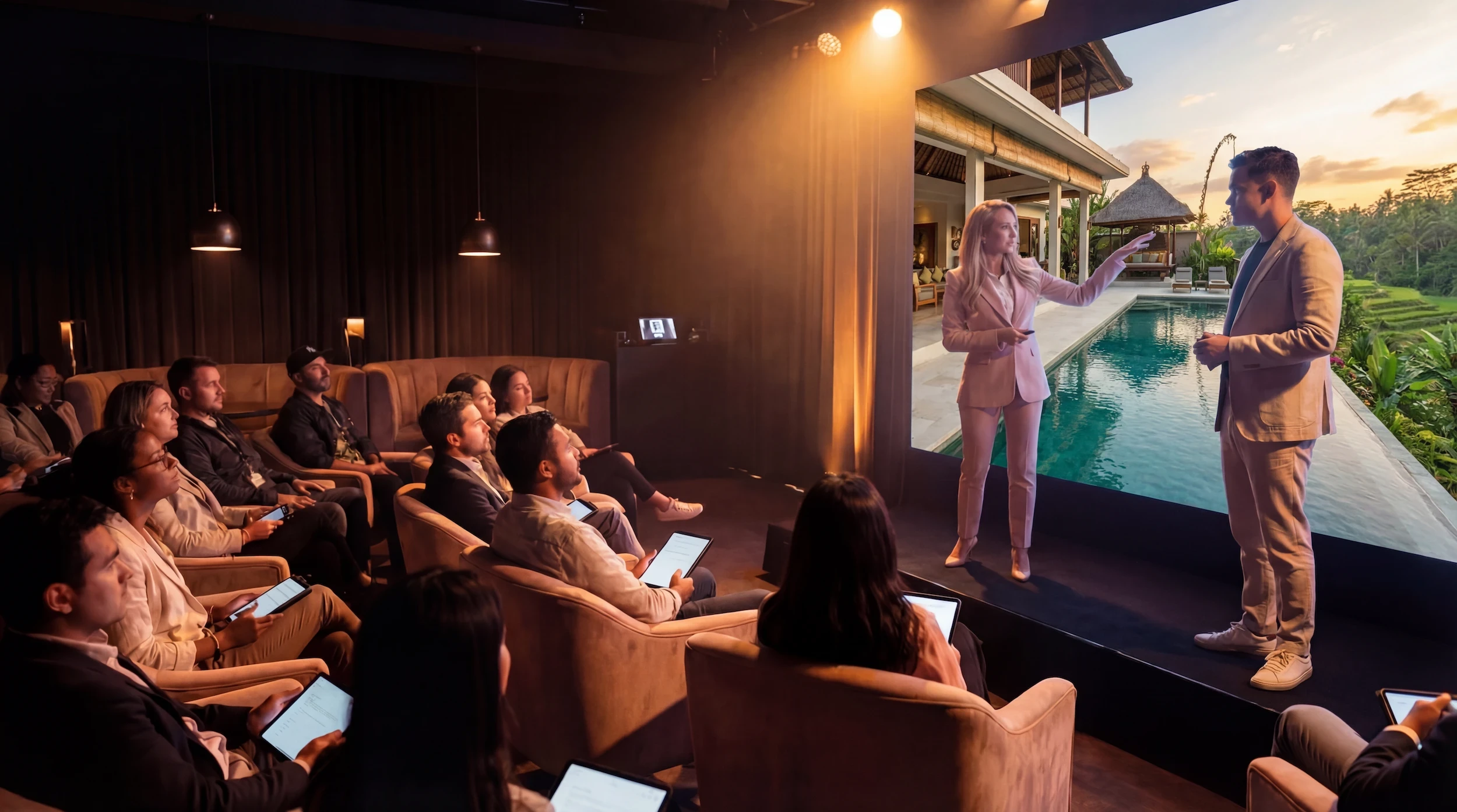 Man and woman working side by side at a desk, both focused on their laptops.