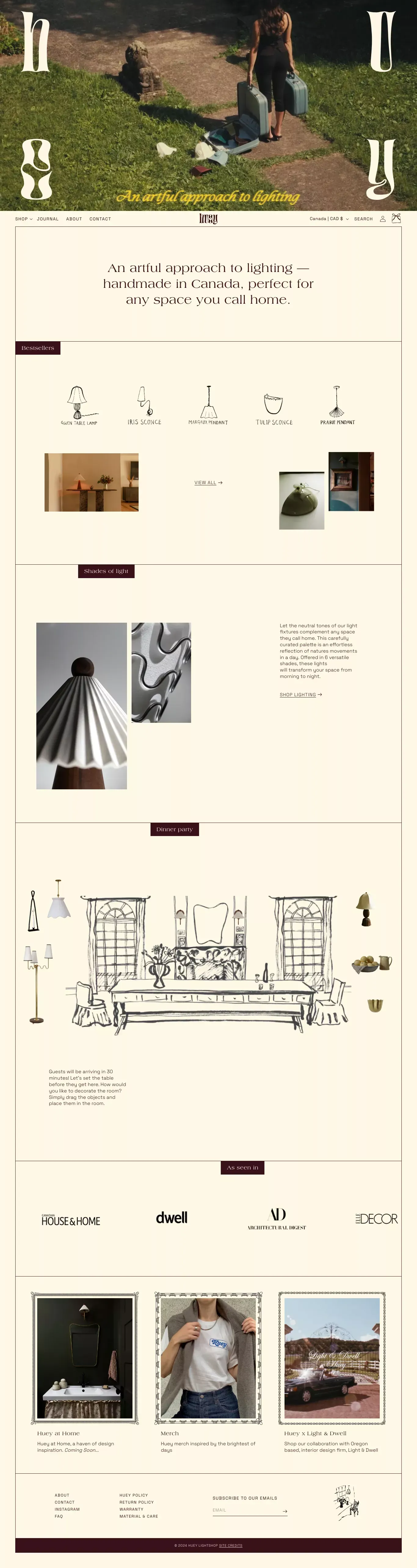 Huey Lightshop ecommerce page screenshot showcasing Furniture & Interiors and Ecommerce design