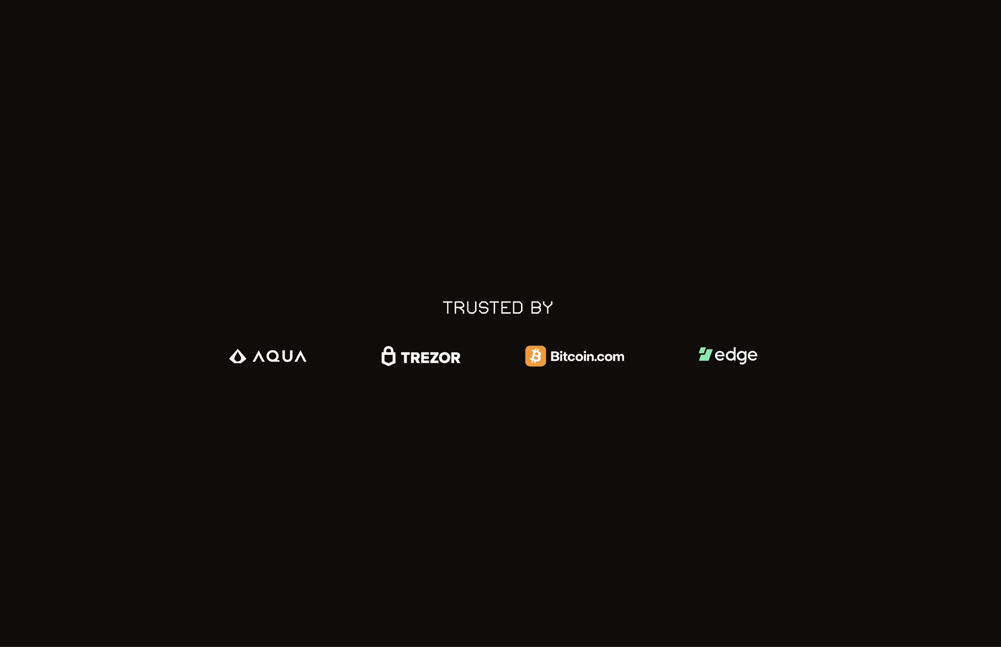 SideShift.ai trusted by Aqua Wallet, Trezor, Bitcoin.com, and Edge Wallet — integration partners displayed on the SideShift.ai homepage