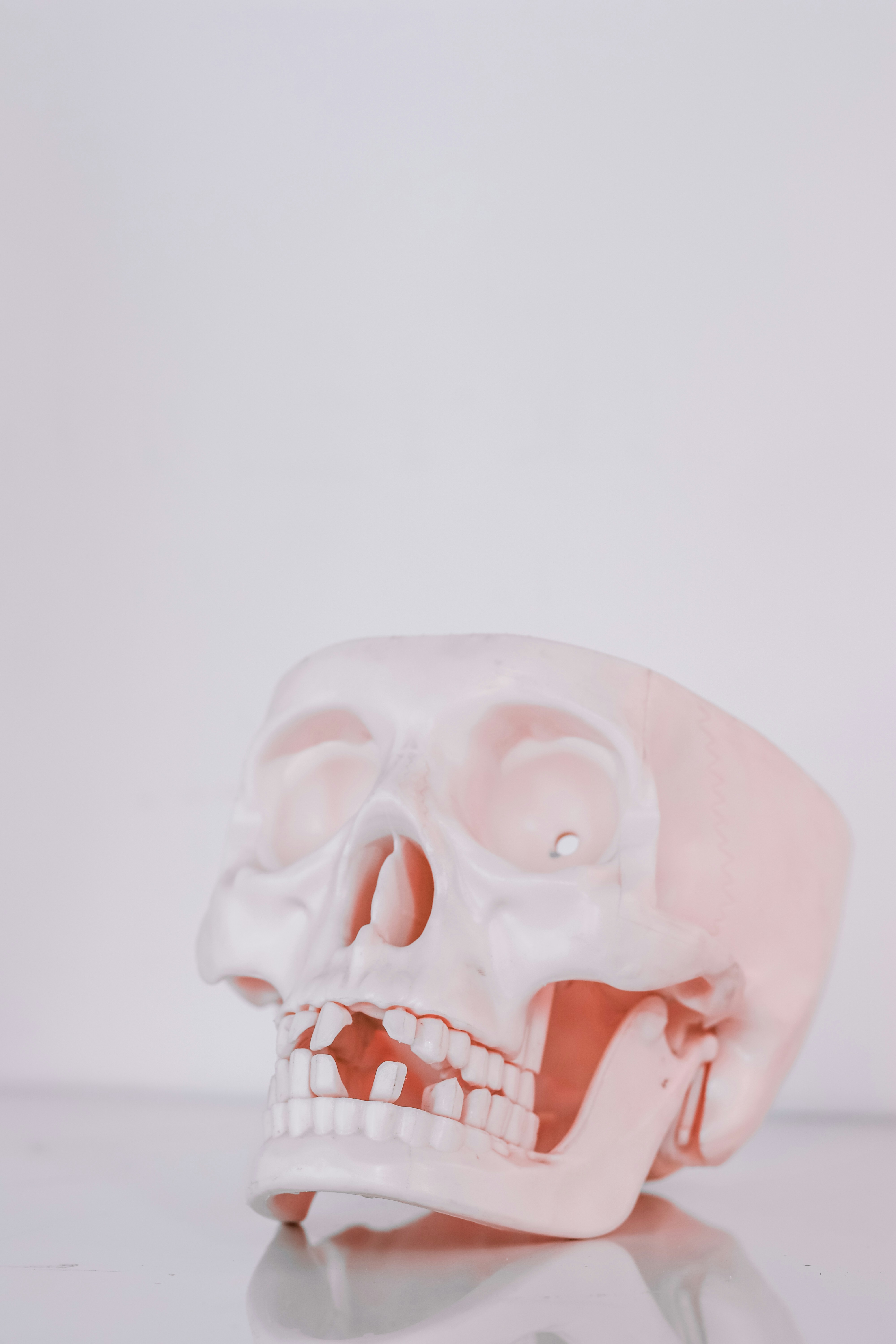 pink face mask on white wall