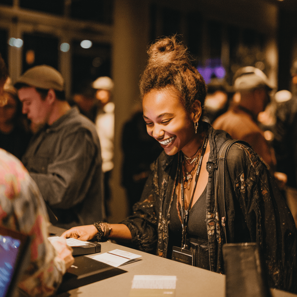 Alt text: "First-person view of someone holding a beer in a clear plastic cup at a sports arena, with a cardboard container of soft pretzels or similar snacks visible below. The basketball court is blurred in the background, showing the arena filled with spectators.