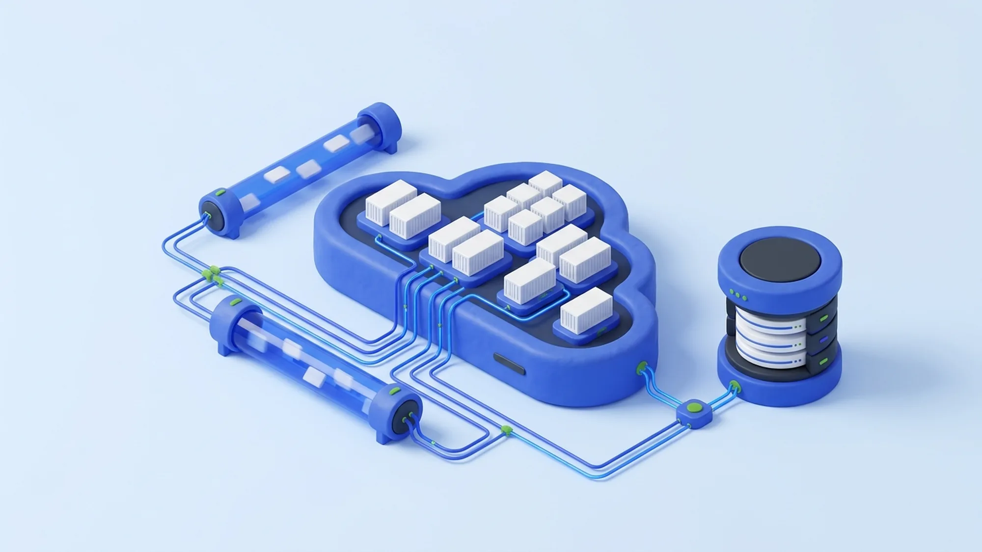 Illustration 3D d'un projet C# cloud-native sur Azure, idéal pour l'externalisation