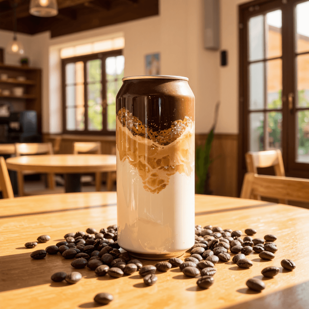 product photography of a can of iced coffee beverage