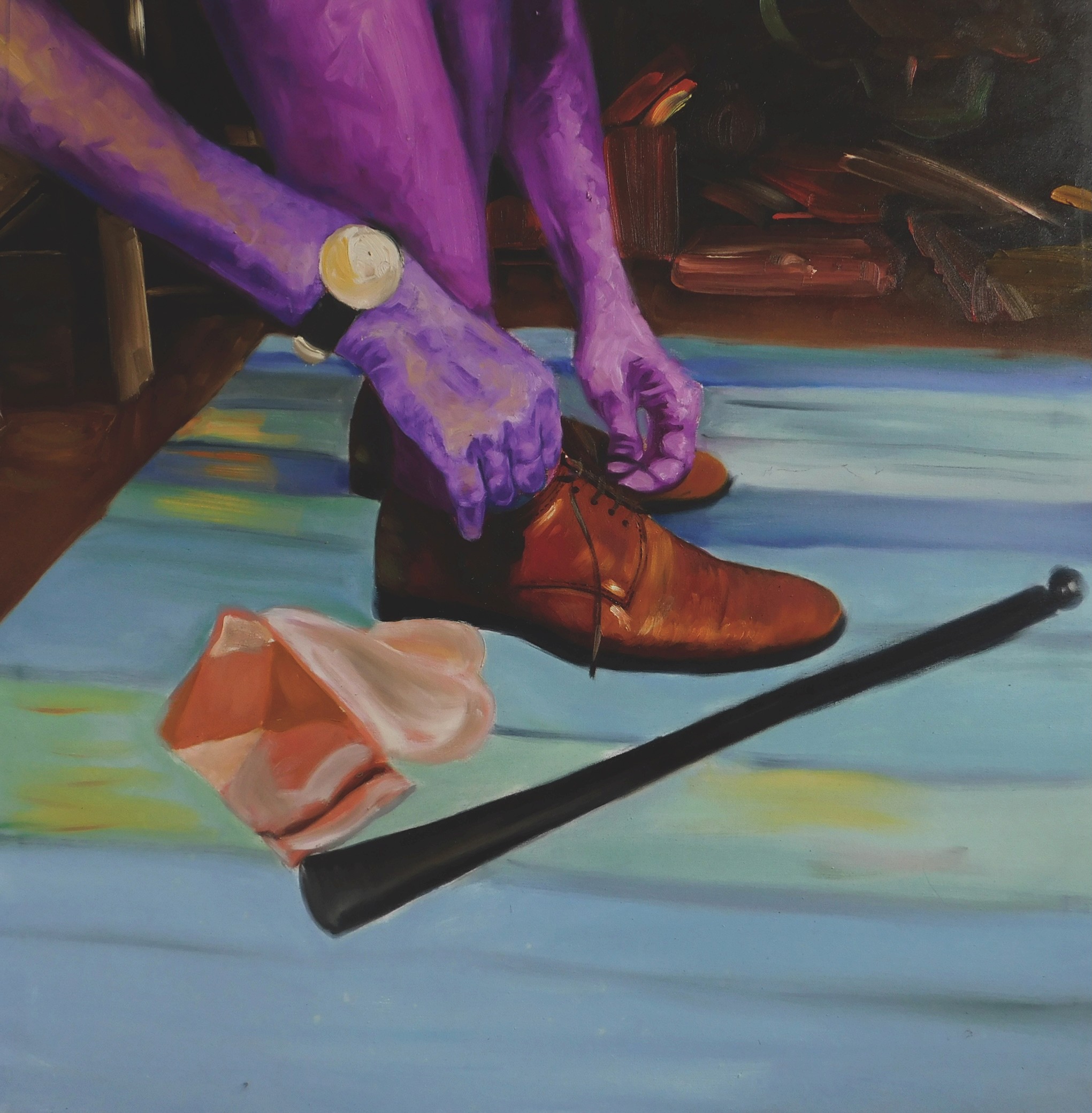 herd of sheep on road painting