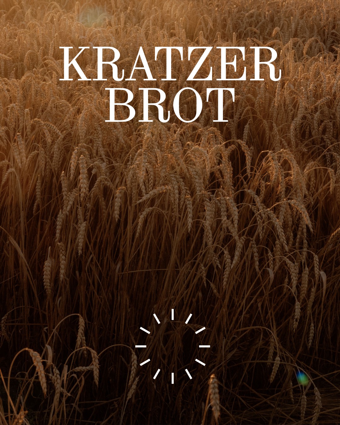 A picture of a wheat field in the back with the Kratzer Brot logo and wordmark on top of it. 